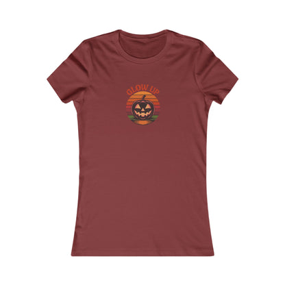 Halloween Glow Up Pumpkin — Retro Autumn Sunset Women's Tee (Dark)