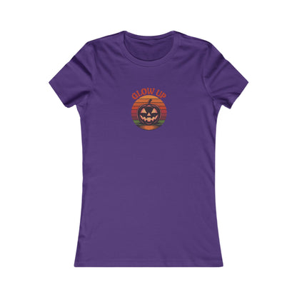 Halloween Glow Up Pumpkin — Retro Autumn Sunset Women's Tee (Dark)