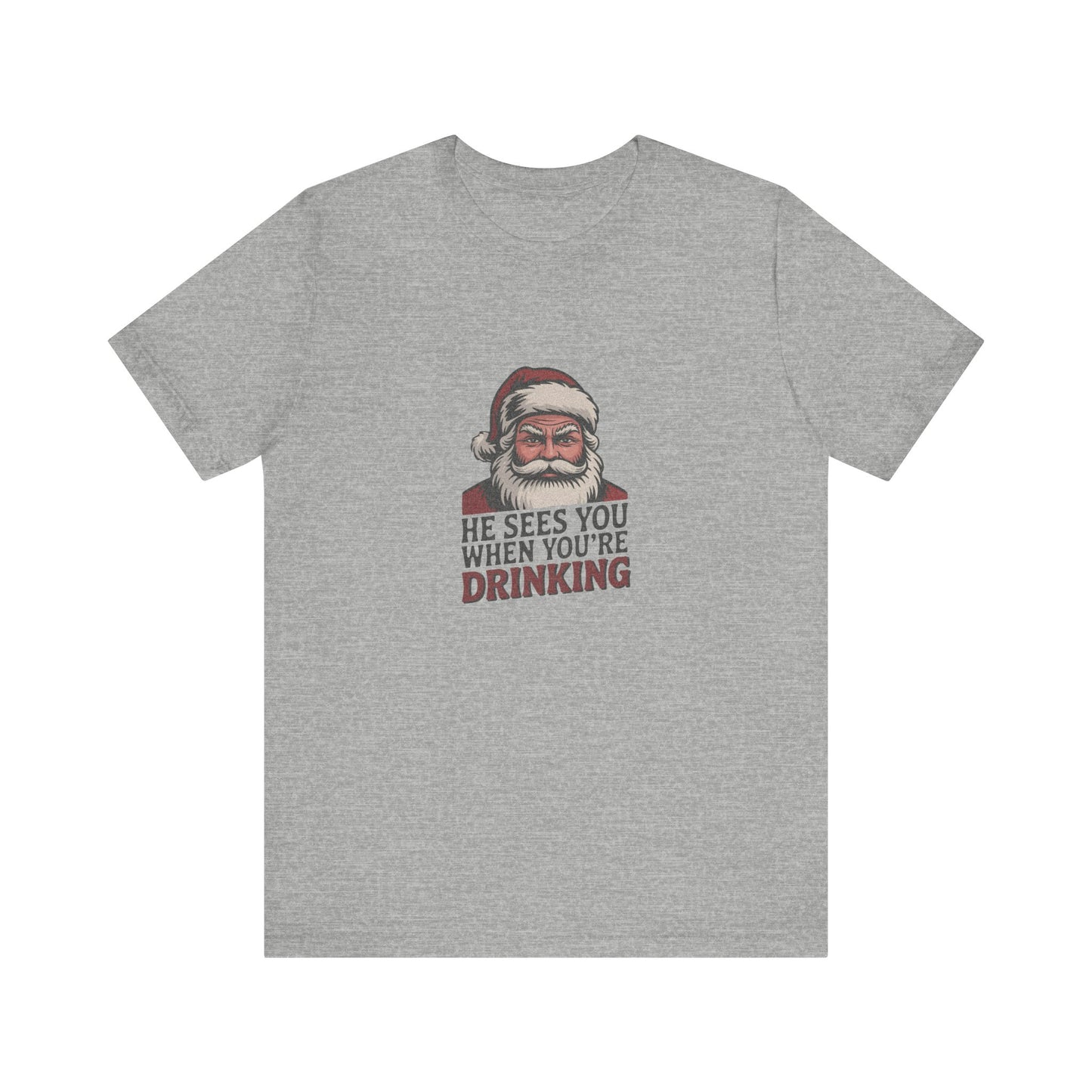 He Sees You When You're Drinking — Judgmental Santa Retro Tee (Light)