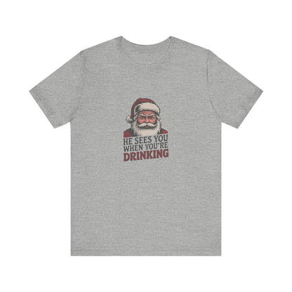 He Sees You When You're Drinking — Judgmental Santa Retro Tee (Light)