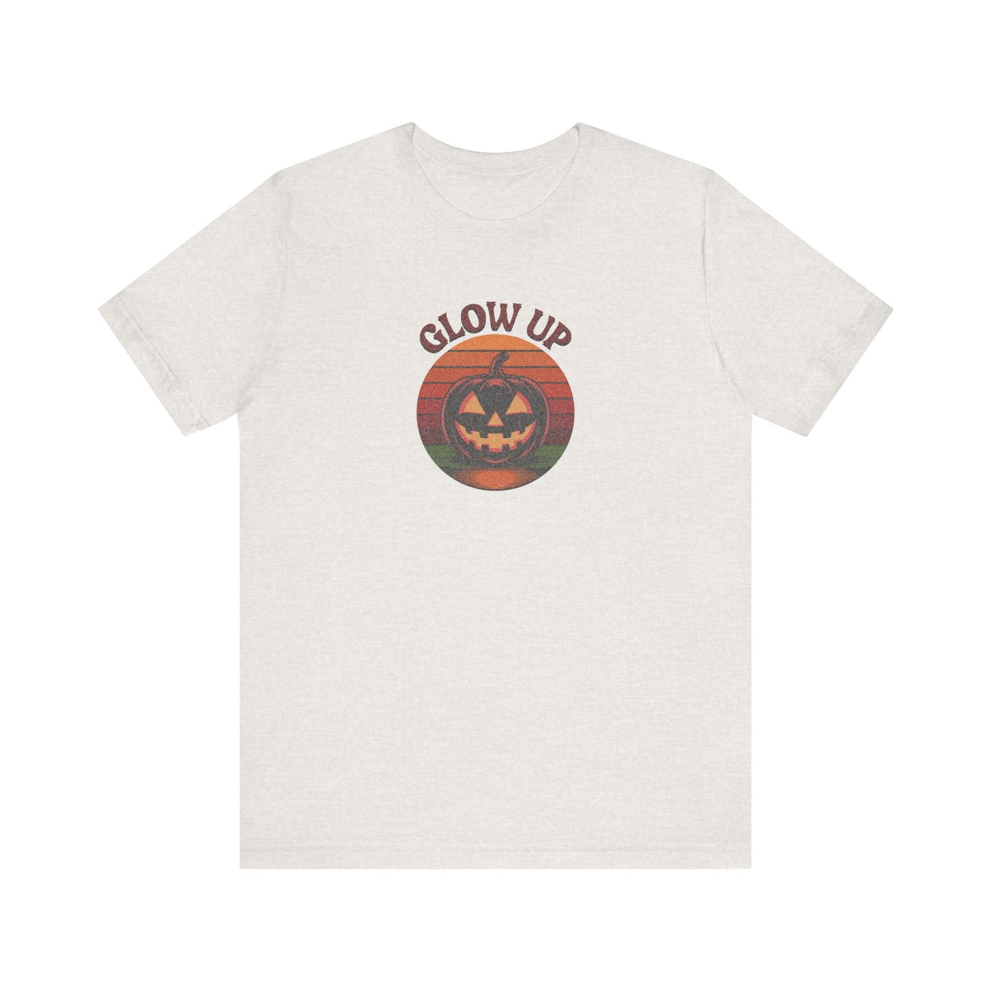 Halloween Glow Up Pumpkin — Retro Autumn Sunset Tee (Light)