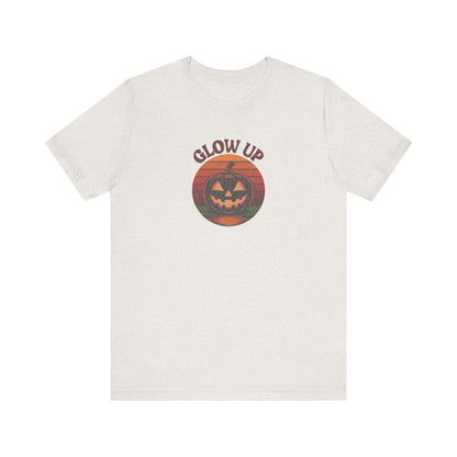 Halloween Glow Up Pumpkin — Retro Autumn Sunset Tee (Light)