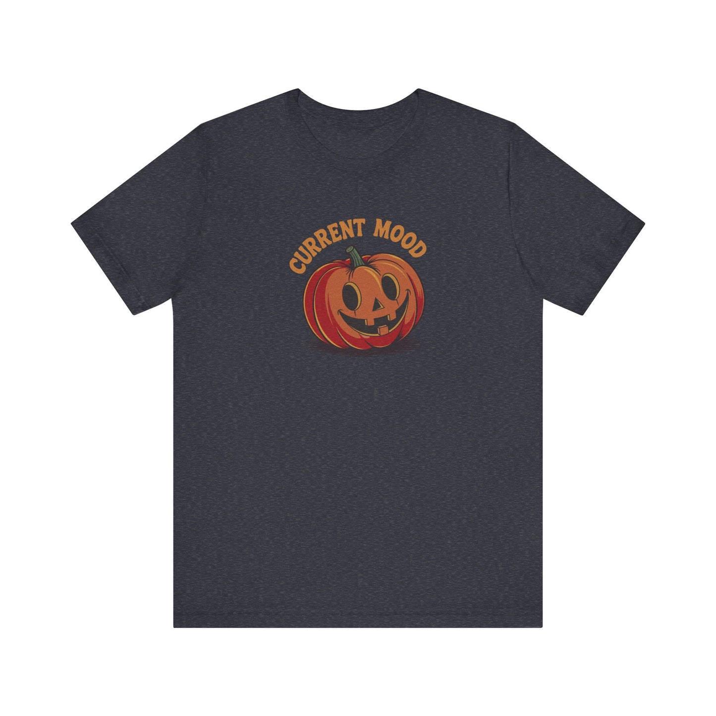 Current Mood (Cute Pumpkin) — Retro Halloween Tee (Dark)