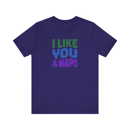 I Like You & Naps (Cool Gradient) — Retro Loungewear Tee (Dark)