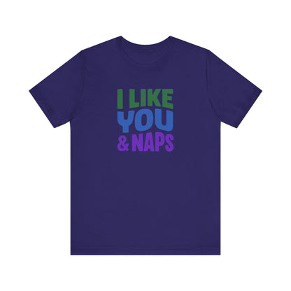 I Like You & Naps (Cool Gradient) — Retro Loungewear Tee (Dark)