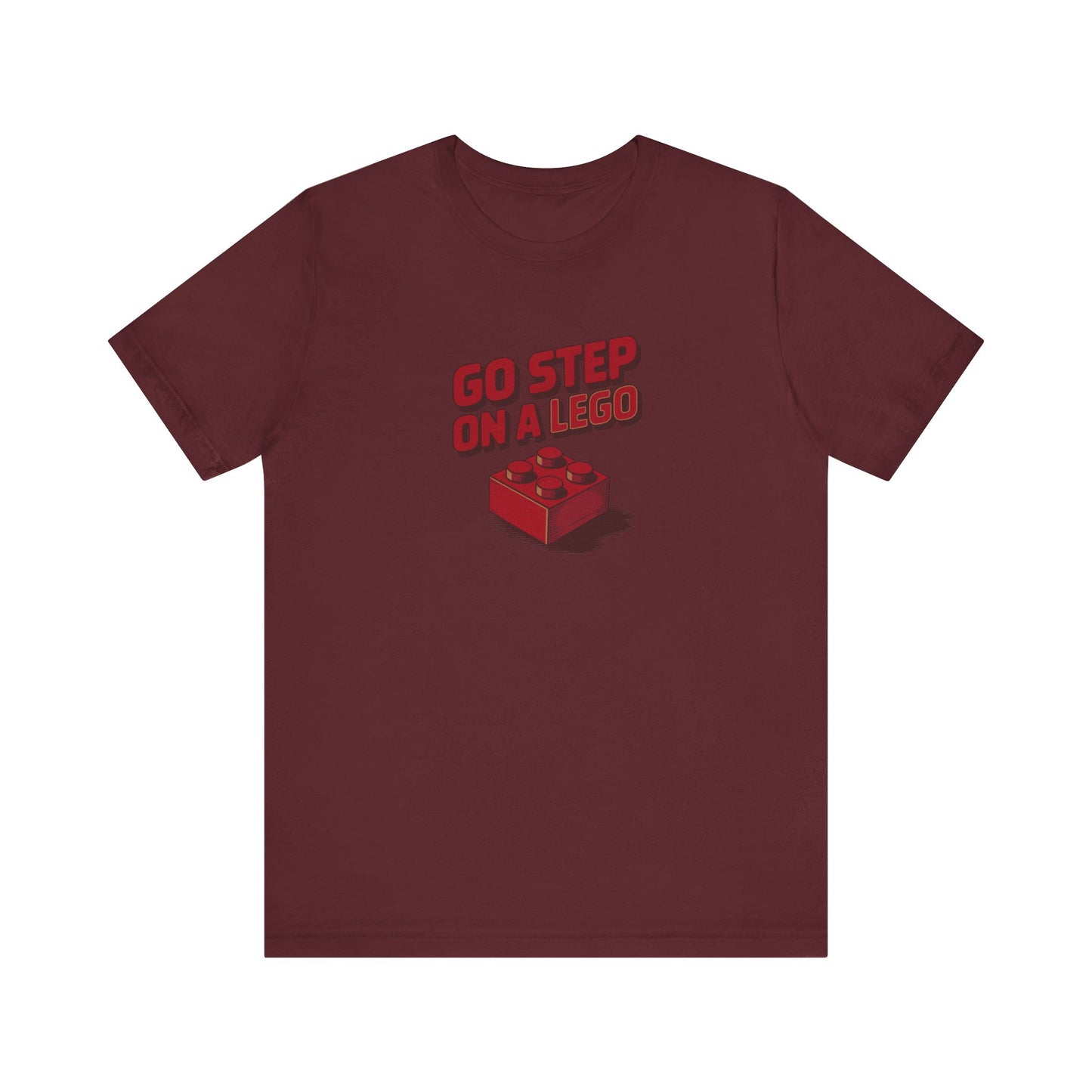Go Step on a LEGO — Red Plastic Brick Retro Tee (Dark)