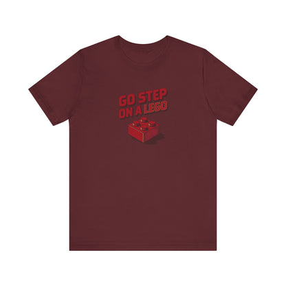 Go Step on a LEGO — Red Plastic Brick Retro Tee (Dark)