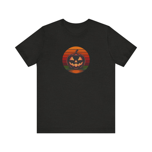 Retro Jack: Bold Grin — Halloween Sunset Tee (Dark)