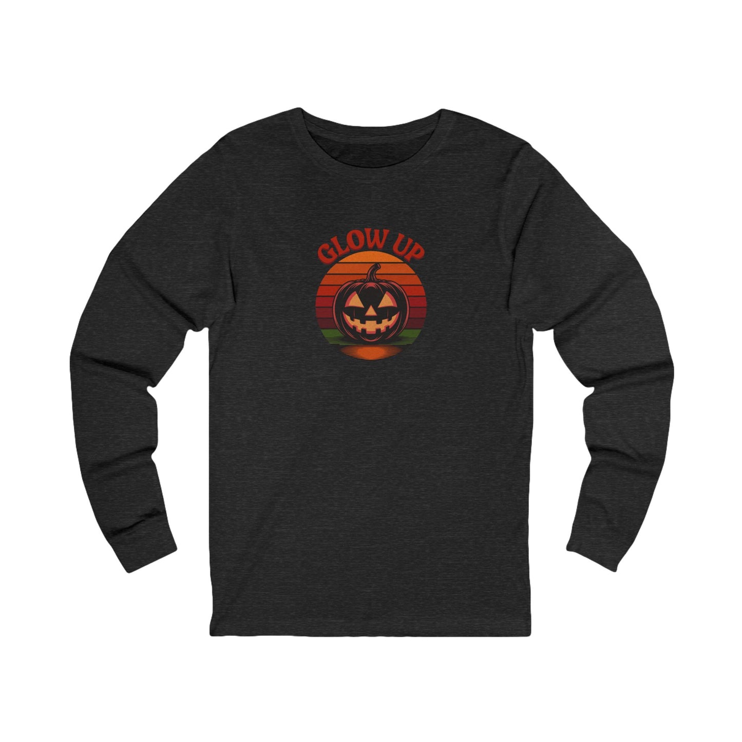 Halloween Glow Up Pumpkin — Retro Autumn Sunset Long Sleeve (Dark)