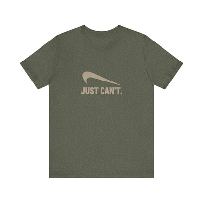 Just Can’t Athletic Parody — Retro Workout Tee (Dark)