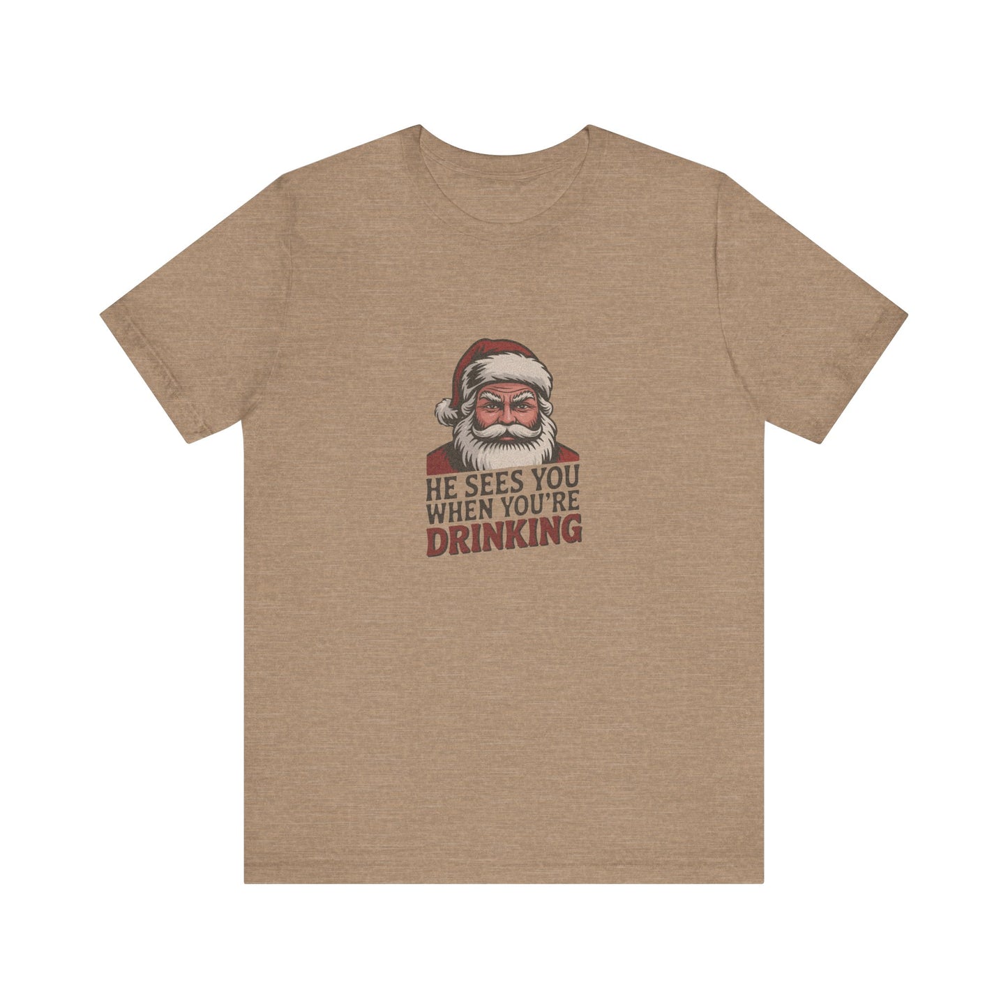 He Sees You When You're Drinking — Judgmental Santa Retro Tee (Light)