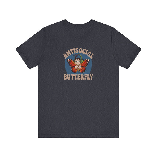 Antisocial Butterfly (Male) — Retro Workout Tee (Dark)