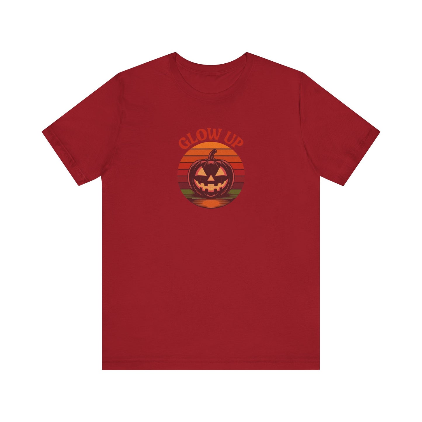 Halloween Glow Up Pumpkin — Retro Autumn Sunset Tee (Dark)