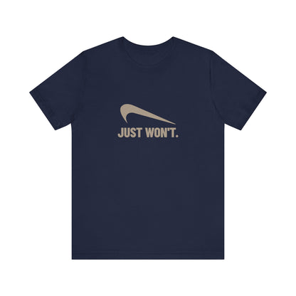 Just Won’t Athletic Parody — Retro Workout Tee (Dark)