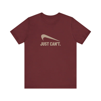Just Can’t Athletic Parody — Retro Workout Tee (Dark)