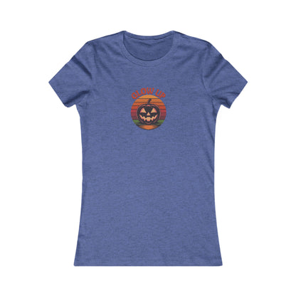 Halloween Glow Up Pumpkin — Retro Autumn Sunset Women's Tee (Dark)