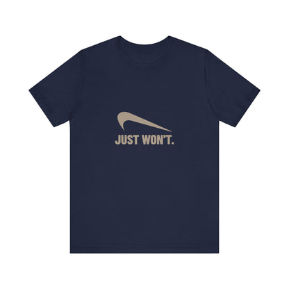 Just Won’t Athletic Parody — Retro Workout Tee (Dark)