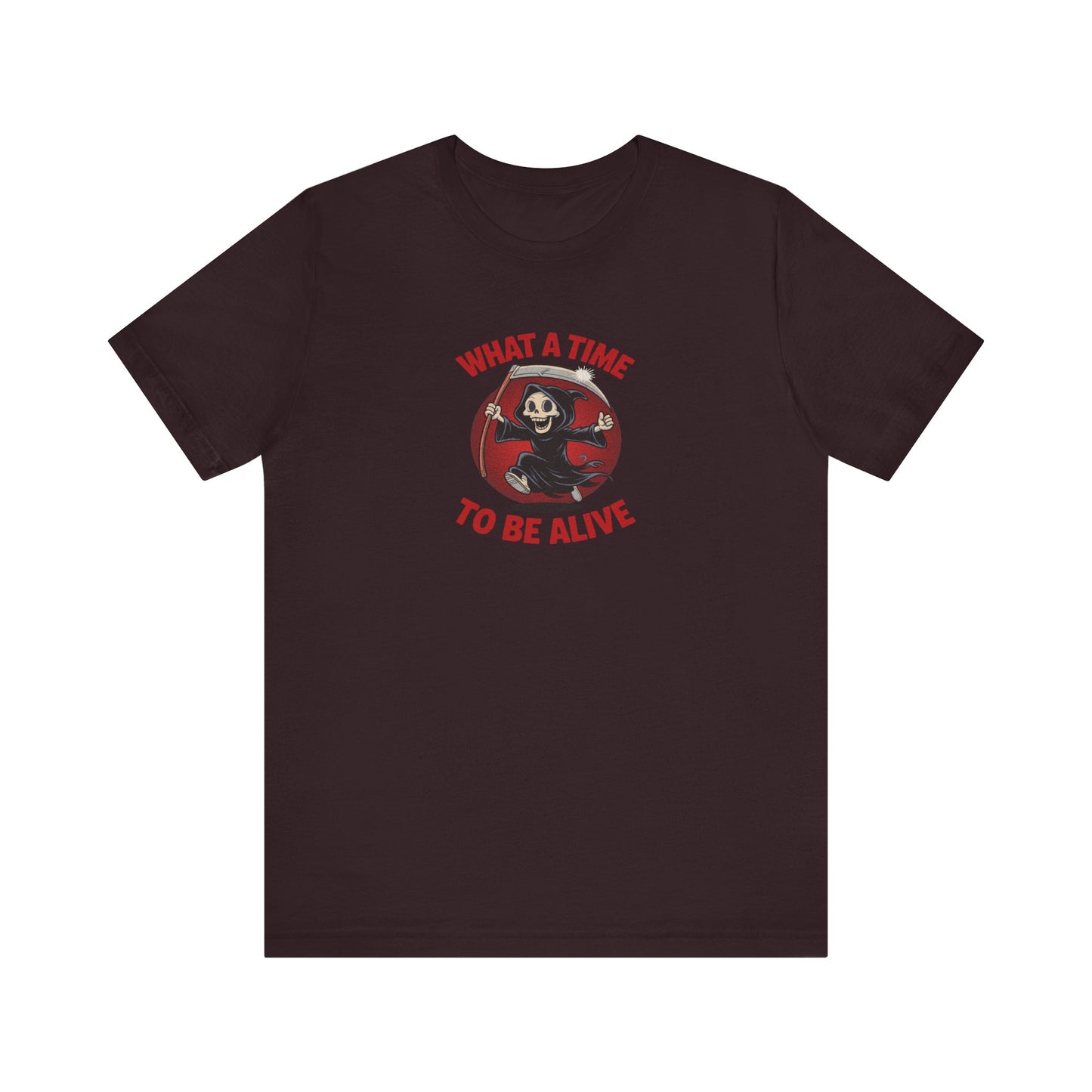 What a Time to Be Alive — Not-So-Grim Reaper Retro Tee (Dark)