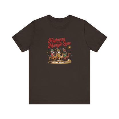 Highway to the Manger Zone — Top Gun-Inspired Christmas Retro Tee (Dark)