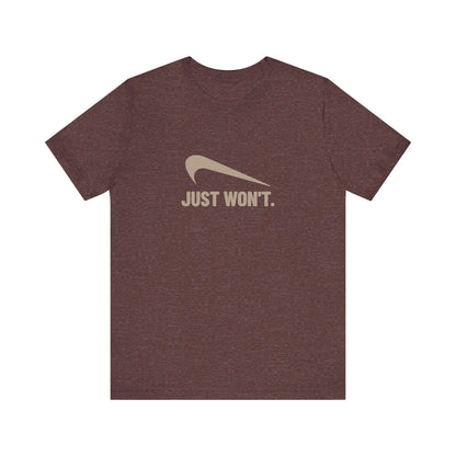 Just Won’t Athletic Parody — Retro Workout Tee (Dark)