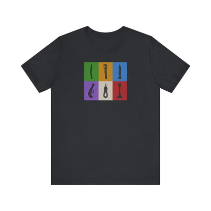 Six Ways Into the Evidence Locker — Clue Retro Tee (Dark)