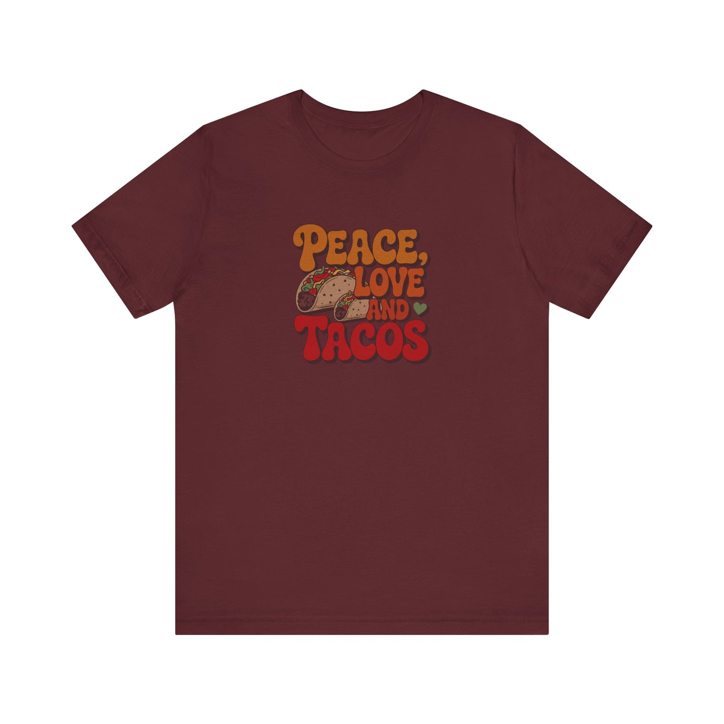 Peace, Love, and Tacos — Retro Foodie Tee (Dark)