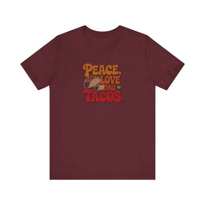 Peace, Love, and Tacos — Retro Foodie Tee (Dark)