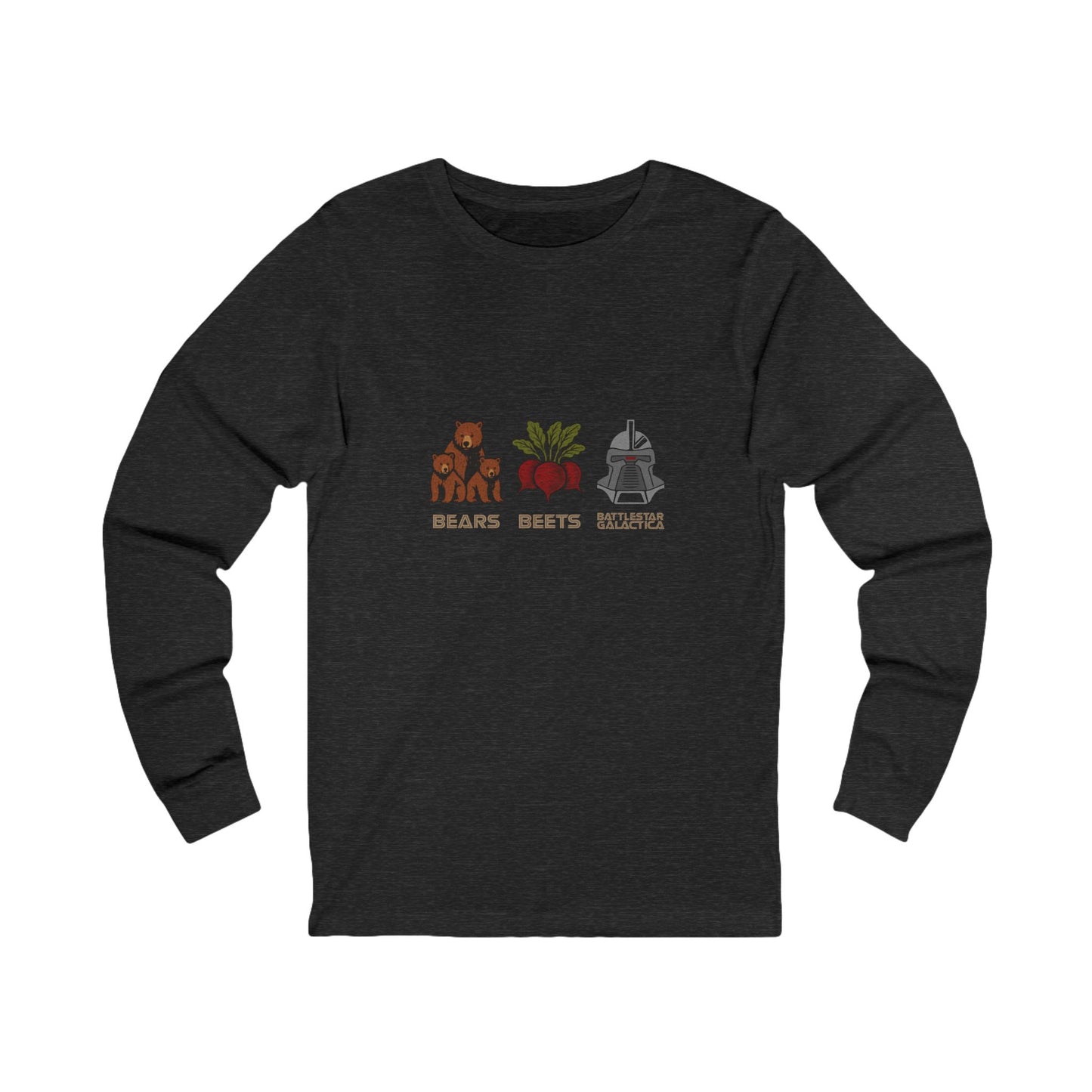 Bears, Beets, Battlestar (Captions) — Retro Long Sleeve (Dark)