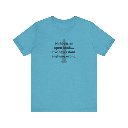My Life Is an Open Book, I've Never Done Anything Wrong — Clue Retro Tee (Light)
