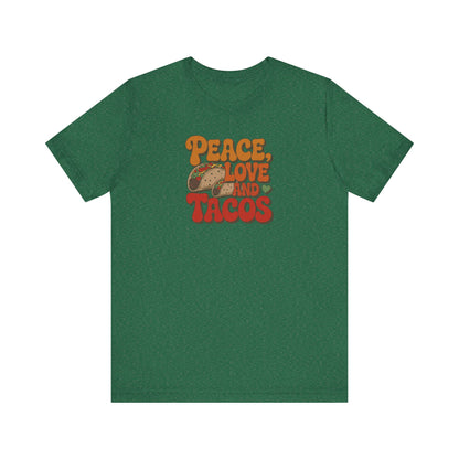 Peace, Love, and Tacos — Retro Foodie Tee (Dark)