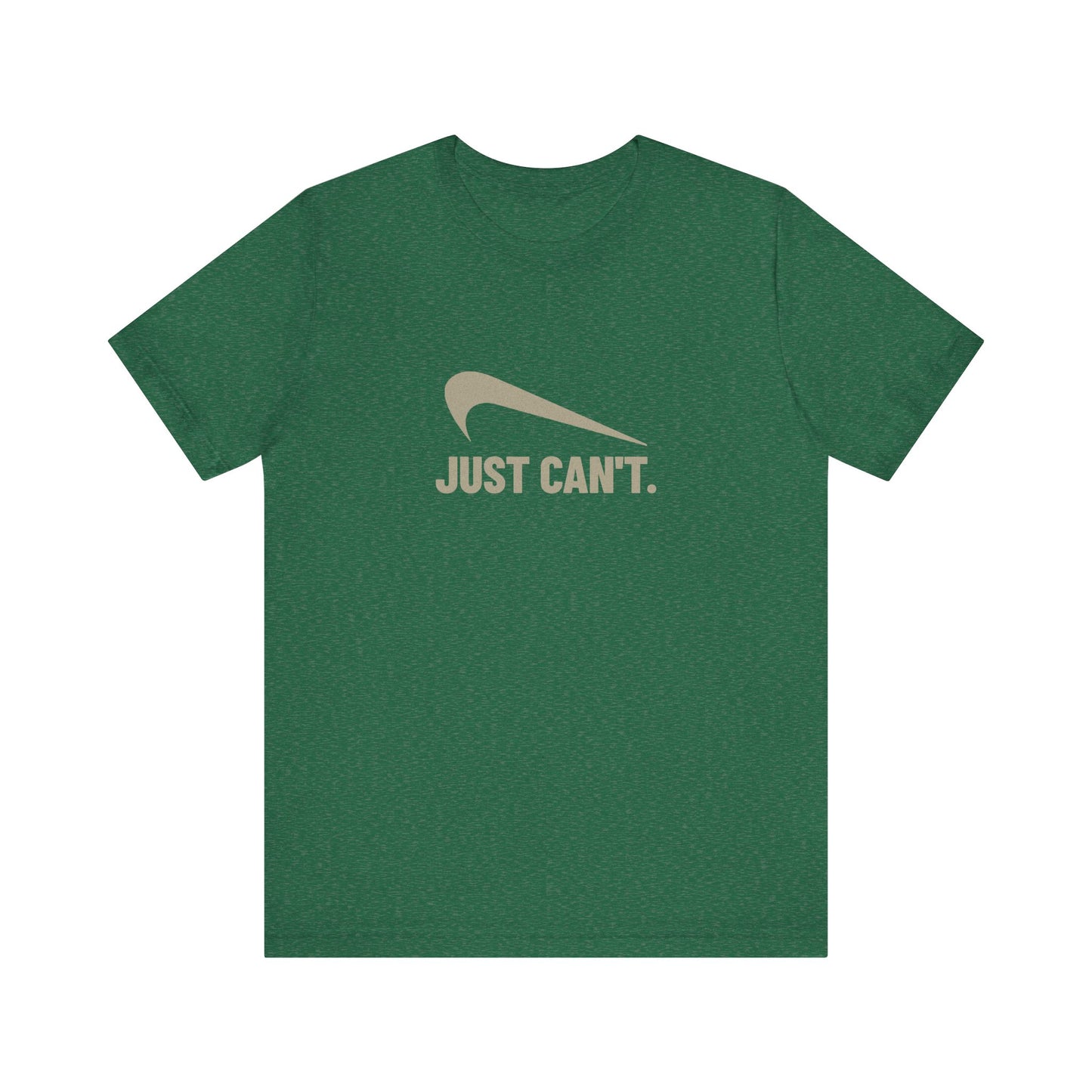 Just Can’t Athletic Parody — Retro Workout Tee (Dark)
