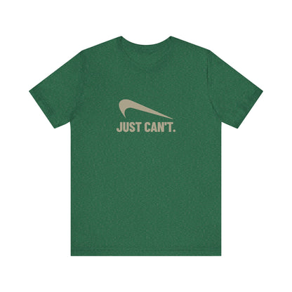 Just Can’t Athletic Parody — Retro Workout Tee (Dark)