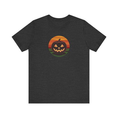 Retro Jack: Glowing Classic — Halloween Sunset Tee (Dark)