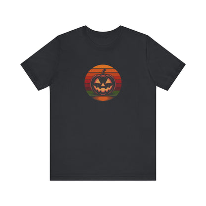 Retro Jack: Bold Grin — Halloween Sunset Tee (Dark)