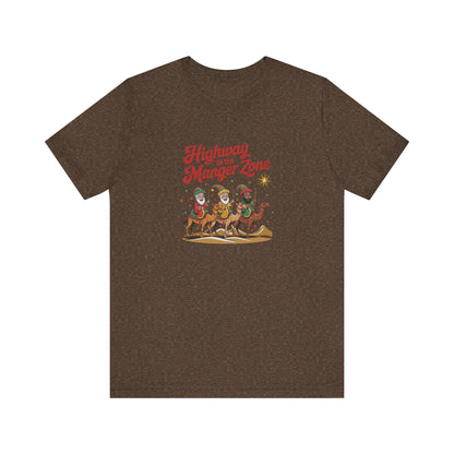 Highway to the Manger Zone — Top Gun-Inspired Christmas Retro Tee (Dark)