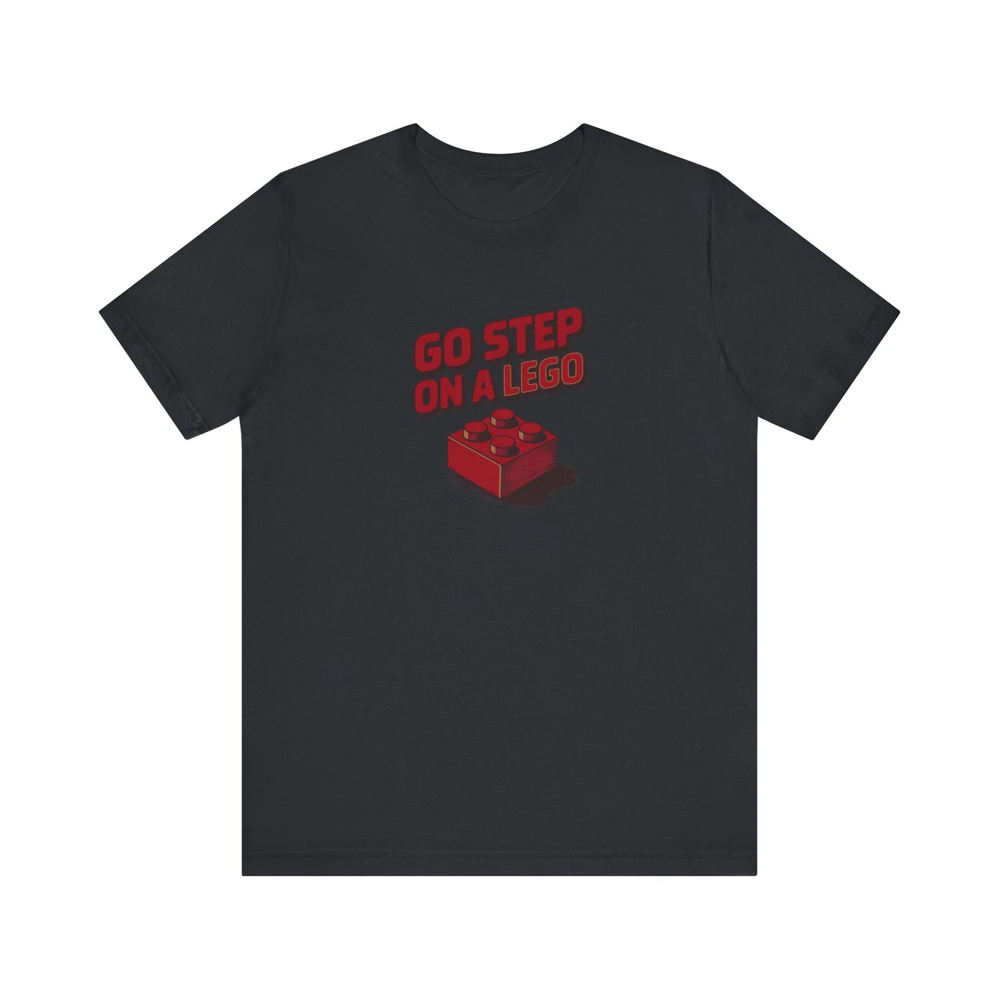 Go Step on a LEGO — Red Plastic Brick Retro Tee (Dark)