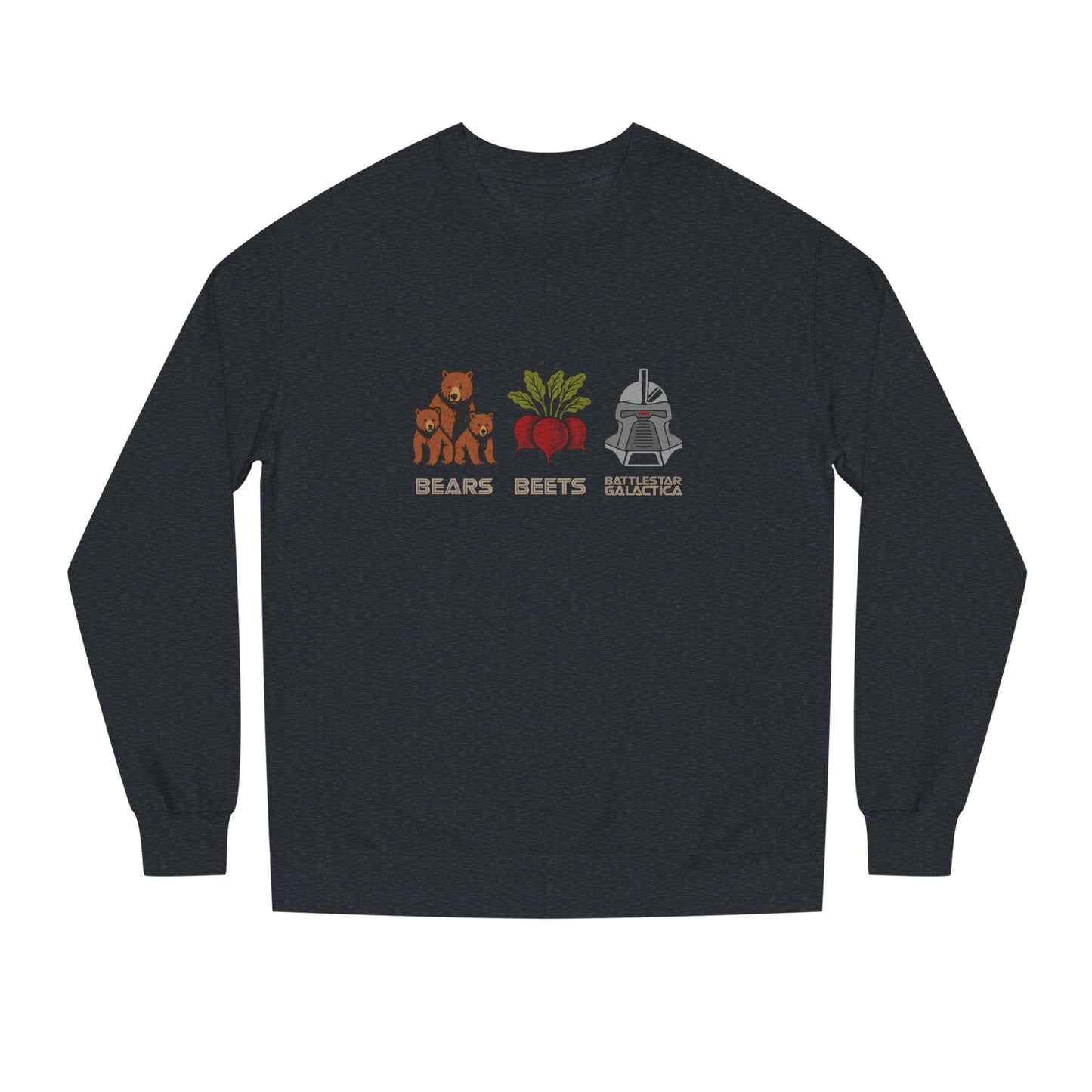 Bears, Beets, Battlestar (Captions) — Retro Sweatshirt (Dark)