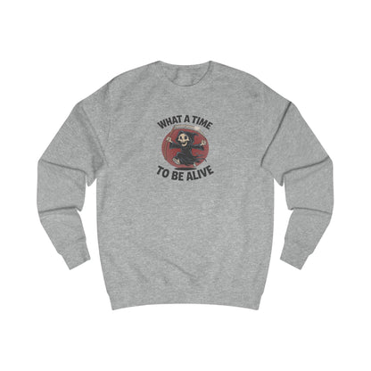 What a Time to Be Alive — Not-So-Grim Reaper Retro Sweatshirt (Light)