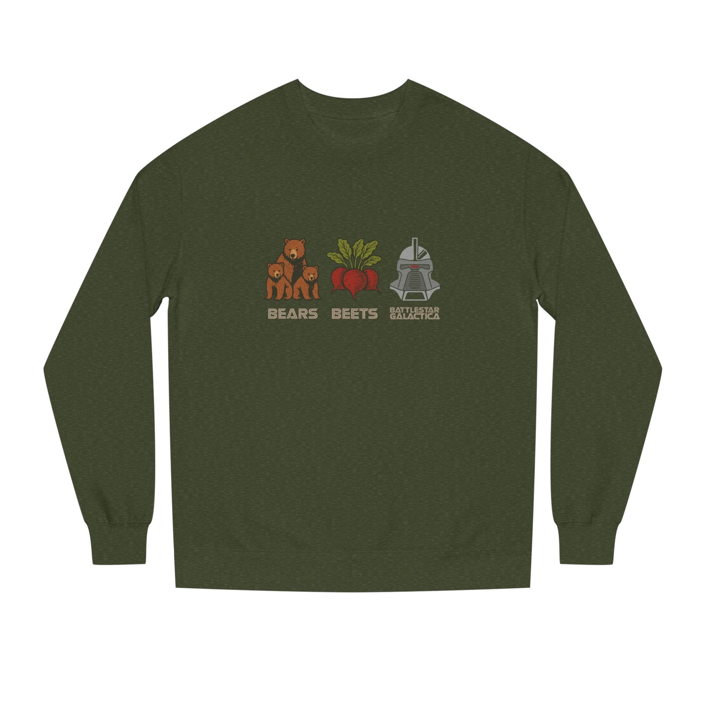 Bears, Beets, Battlestar (Captions) — Retro Sweatshirt (Dark)