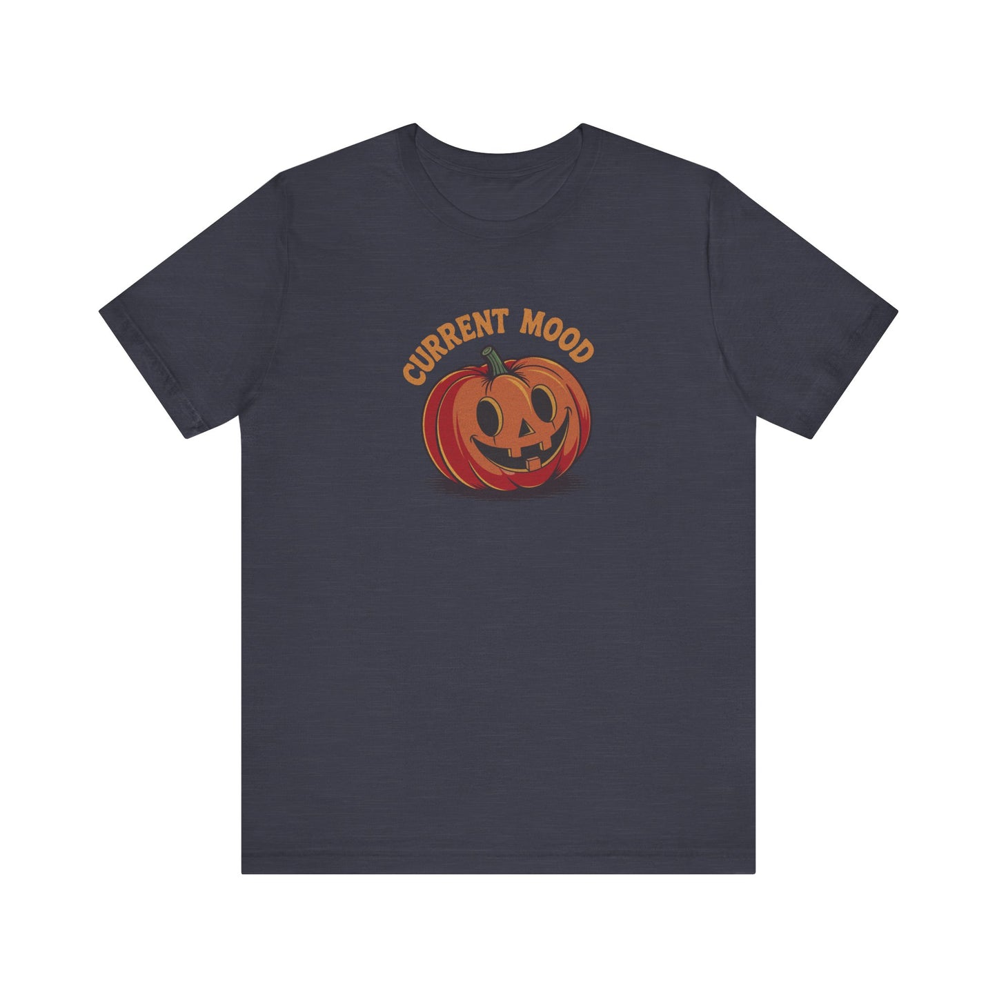 Current Mood (Cute Pumpkin) — Retro Halloween Tee (Dark)