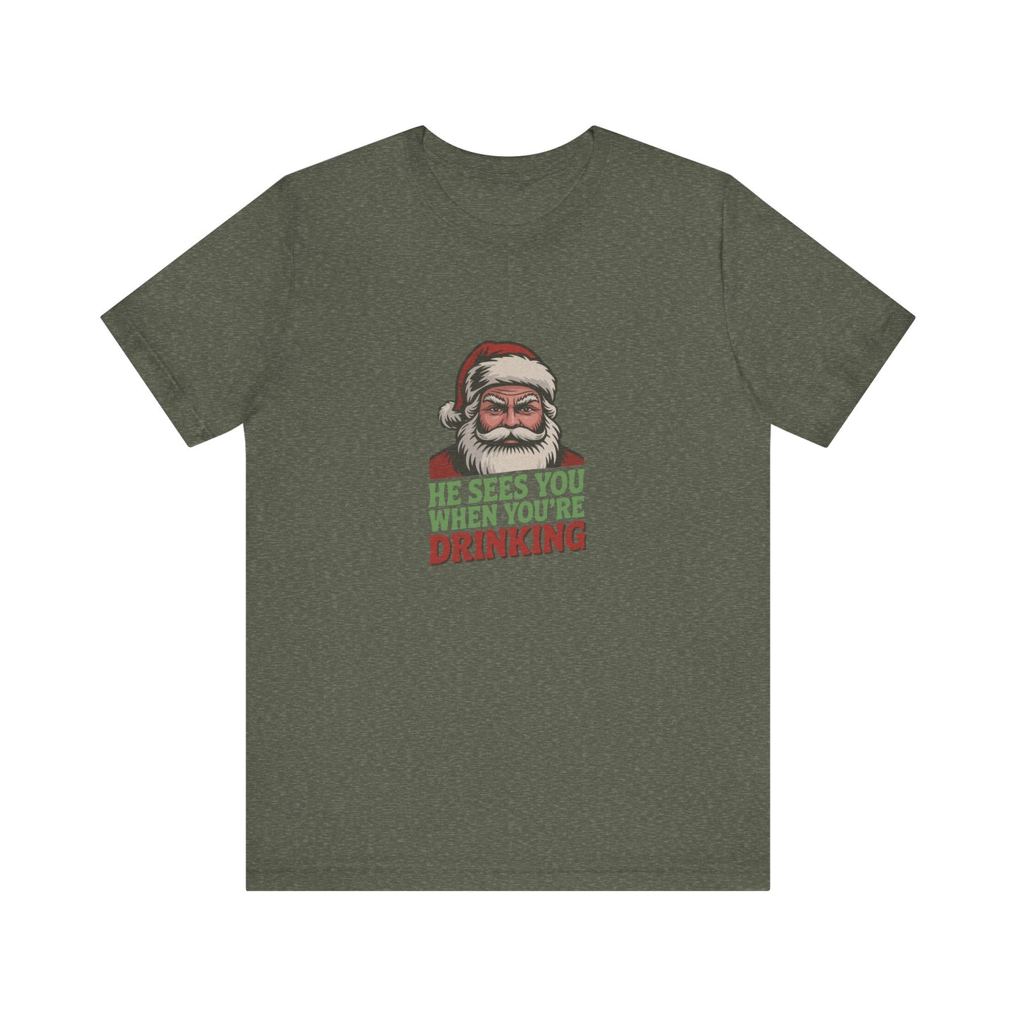 He Sees You When You're Drinking — Judgmental Santa Retro Tee (Dark)