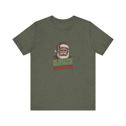 He Sees You When You're Drinking — Judgmental Santa Retro Tee (Dark)