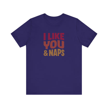I Like You & Naps (Warm Gradient) — Retro Loungewear Tee (Dark)