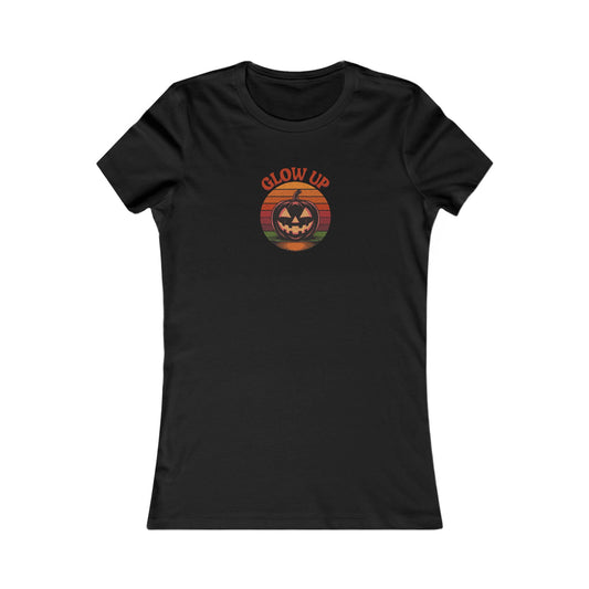 Halloween Glow Up Pumpkin — Retro Autumn Sunset Women's Tee (Dark)