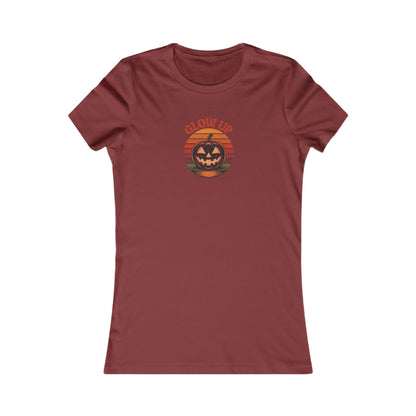 Halloween Glow Up Pumpkin — Retro Autumn Sunset Women's Tee (Dark)