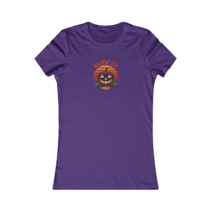 Halloween Glow Up Pumpkin — Retro Autumn Sunset Women's Tee (Dark)