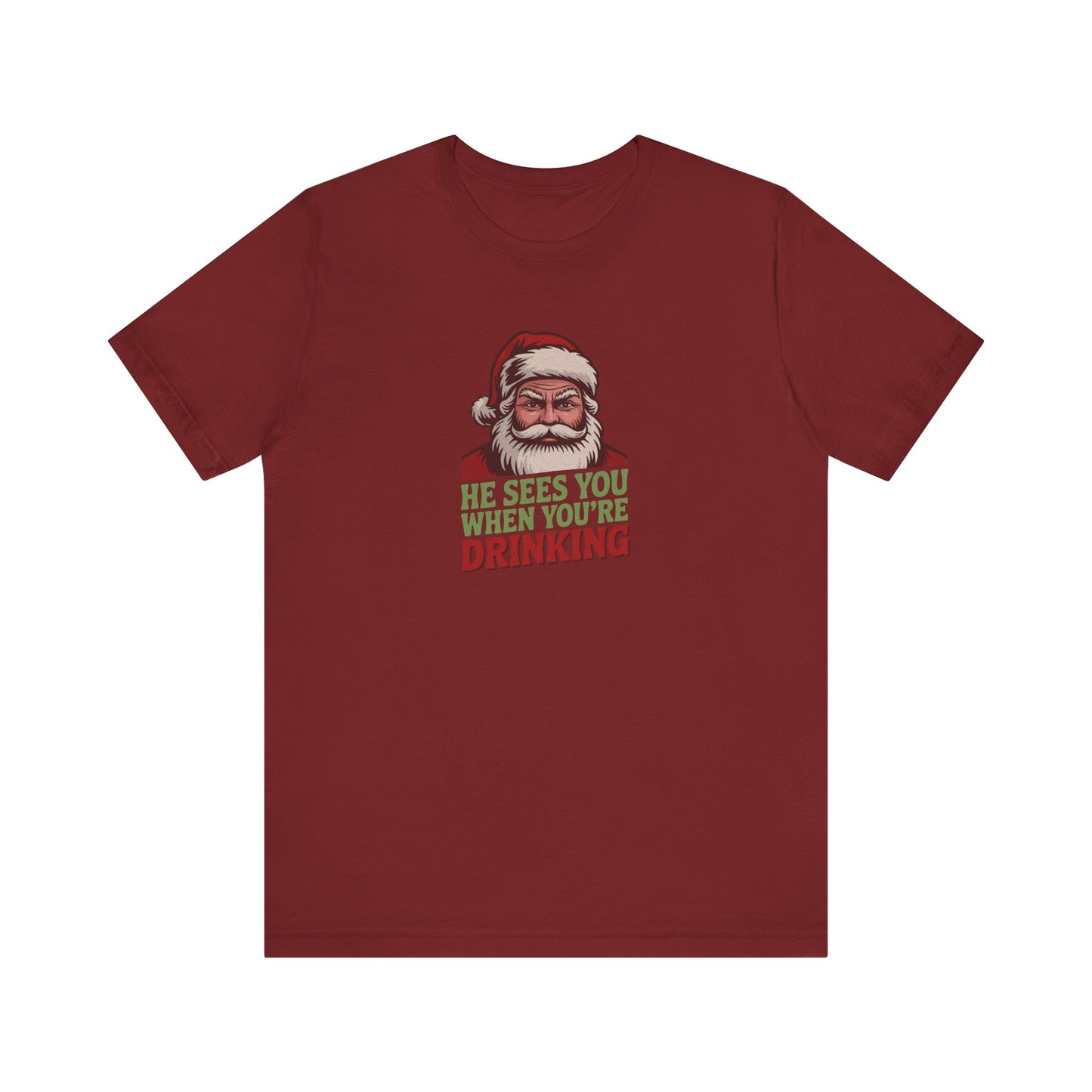 He Sees You When You're Drinking — Judgmental Santa Retro Tee (Dark)