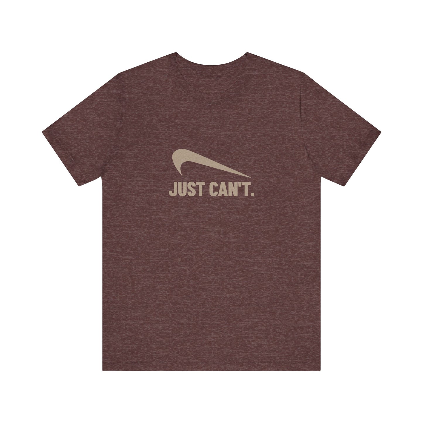 Just Can’t Athletic Parody — Retro Workout Tee (Dark)
