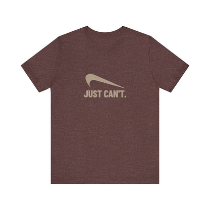 Just Can’t Athletic Parody — Retro Workout Tee (Dark)