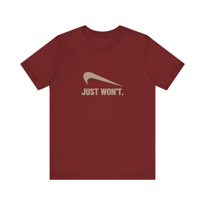 Just Won’t Athletic Parody — Retro Workout Tee (Dark)